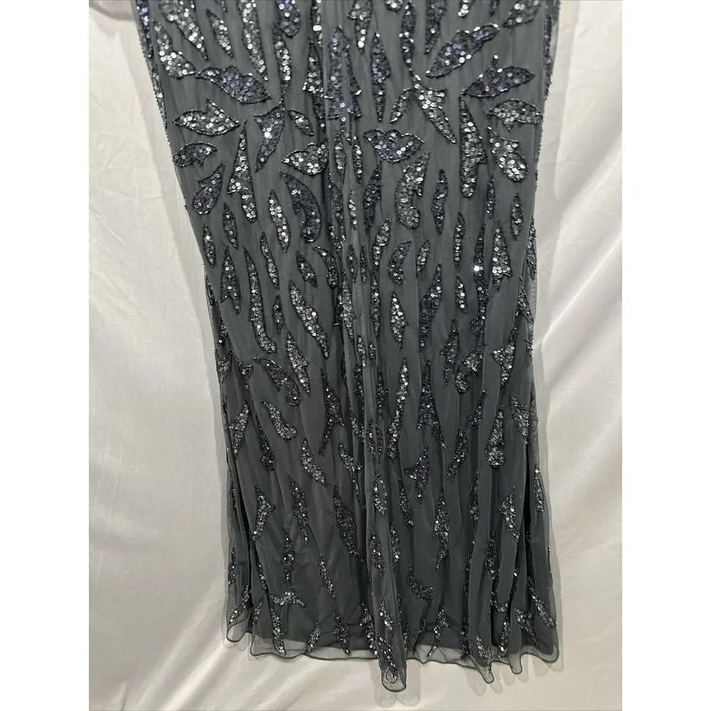 NWT $598 Mac Duggal [ 14 ] Beaded Long Sleeve‎ Evening Gown in Charcoal #S1107 - Picture 13 of 13